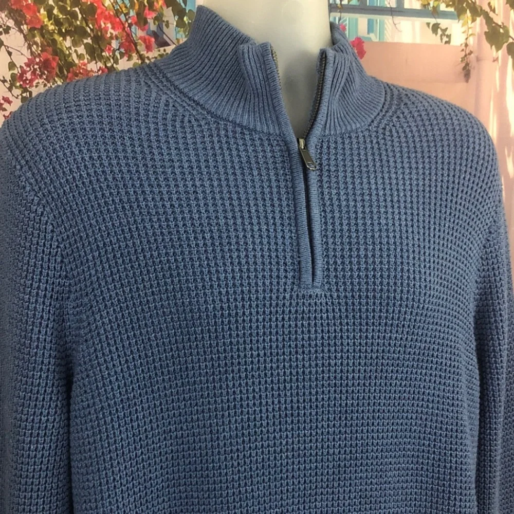 J. Crew Waffle Knit Blue Quarter Zip Pullover